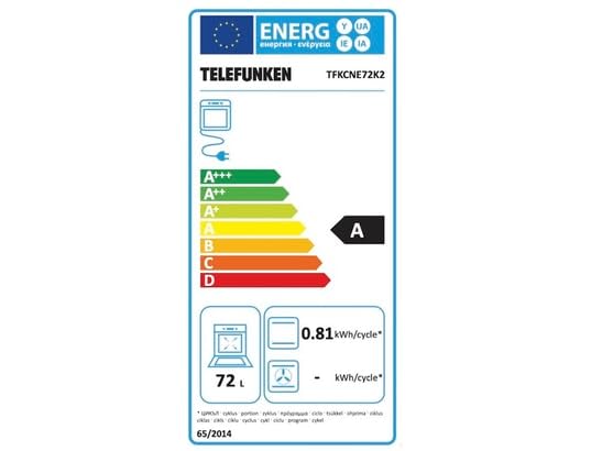 TELEFUNKEN Four encastrable émail lisse TFKCNE72K2, 72 litres, 3 modes de cuisson