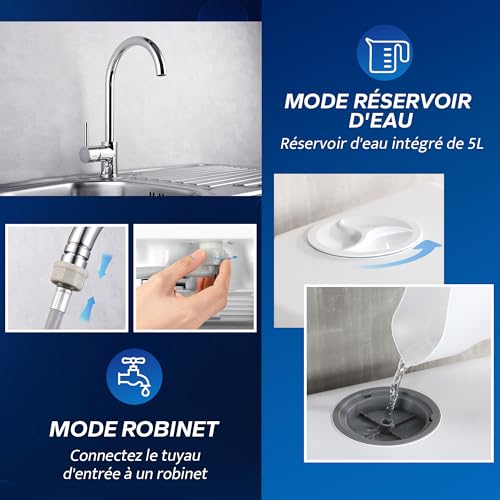 AIRMSEN Mini Lave-Vaisselle de Comptoir, 5+1 Programmes, Réservoir d'Eau de 5L, Contrôle Tactile et Écran LED, Adapté pour les Cuisines Familiales, Appartements et Dortoirs, Blanc et noir