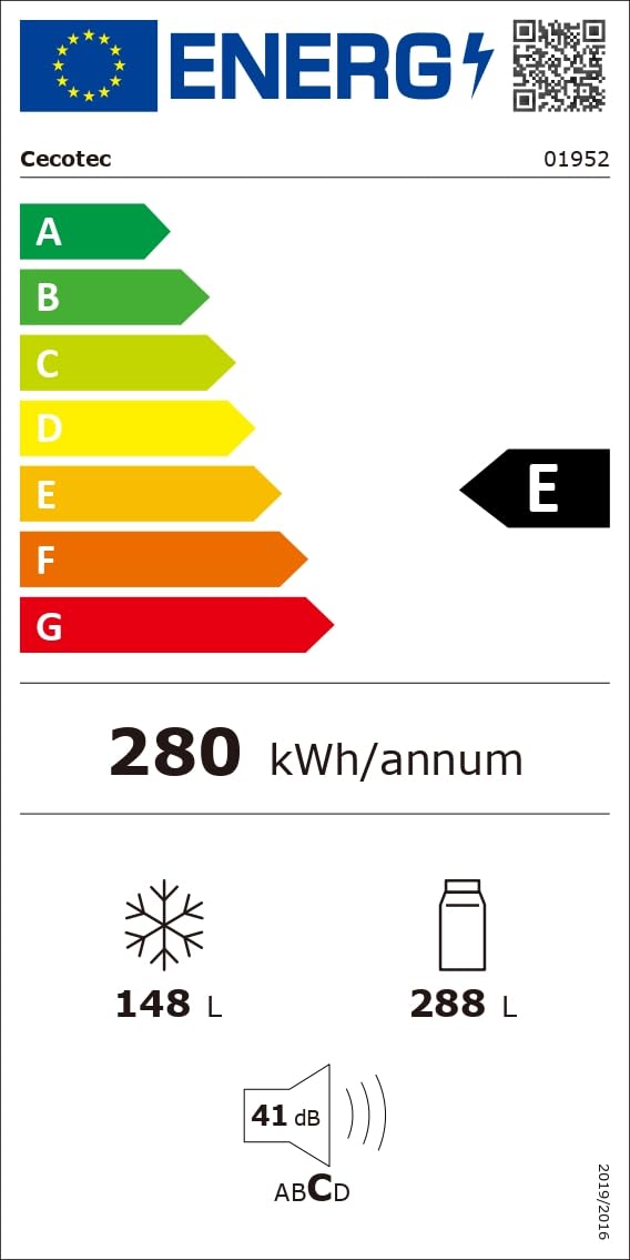 Cecotec Réfrigérateur Congélateur porte française Bolero CoolMarket FD 436 Dark E. 436 L, Total No Frost, Multi Airflow y compresseur inverter para ahorro energético.