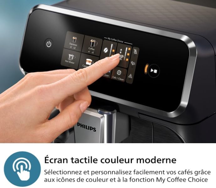 Philips Machine à Expresso Entièrement Automatique Séries 2300-4 Boissons, Écran tactile couleur moderne, LatteGo, SilentBrew, Broyeur 100% Céramique,