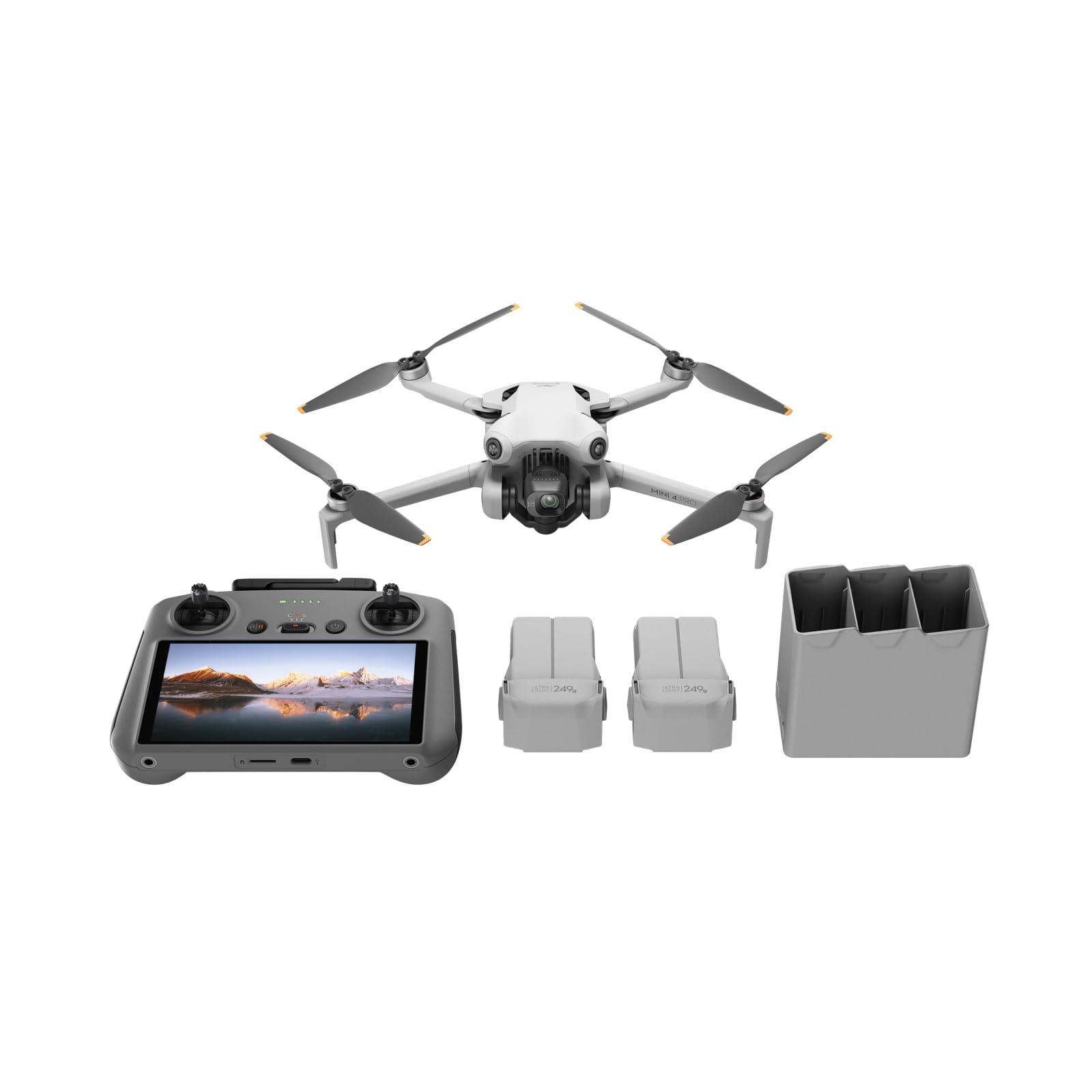 DJI Bundle avec Mini 4 Pro Fly More avec RC 2 (Radiocommande avec Écran), Mini Drone Pliable avec Caméra 4K, Moins de 0,549 lb/249 g, Temps de Vol de 34 min, 2 Batteries Supplémentaires, C0