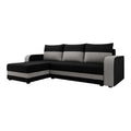 Canapé d'angle moderne en noir et gris avec coussins confortables.