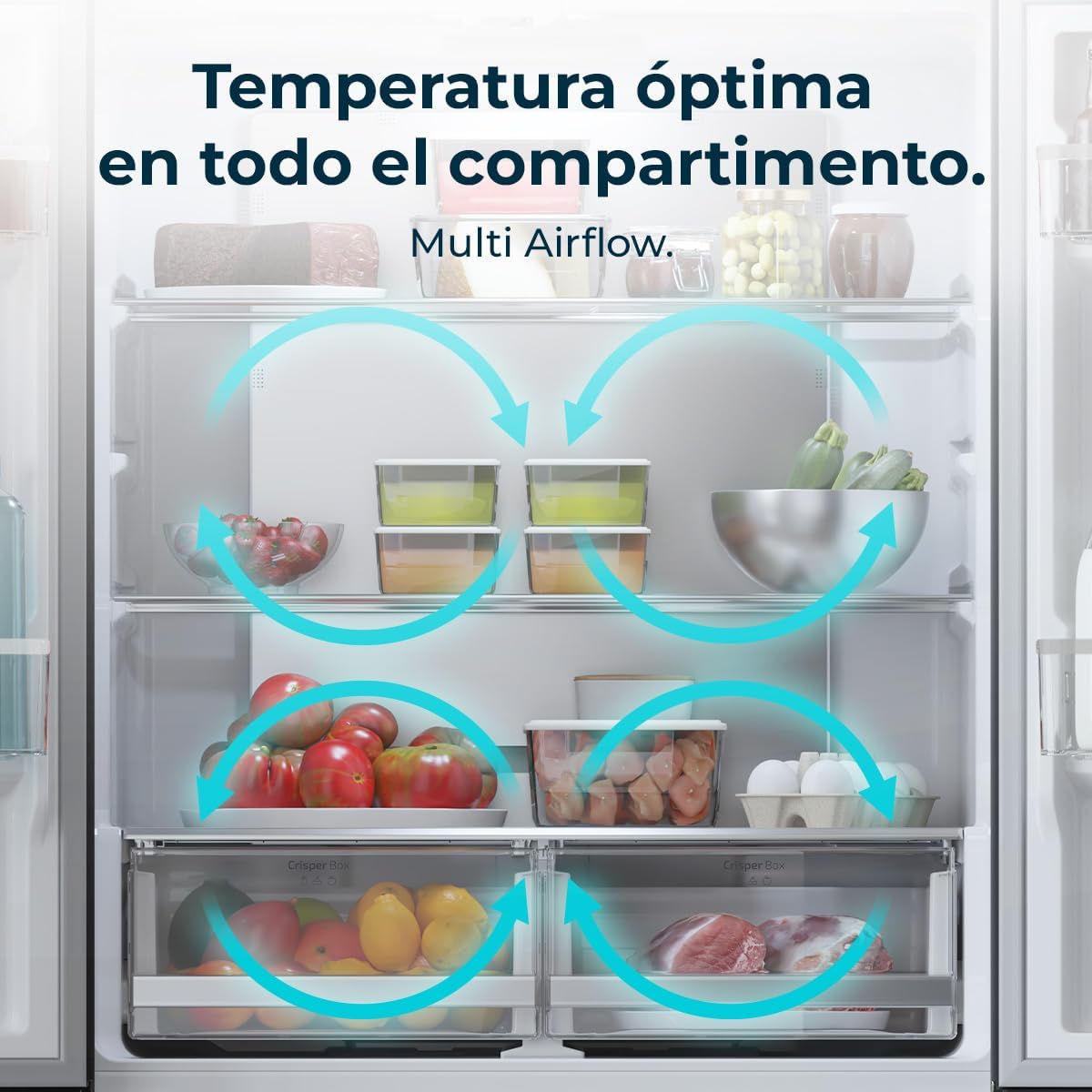 Cecotec Réfrigérateur Congélateur porte française Bolero CoolMarket FD 436 Dark E. 436 L, Total No Frost, Multi Airflow y compresseur inverter para ahorro energético.