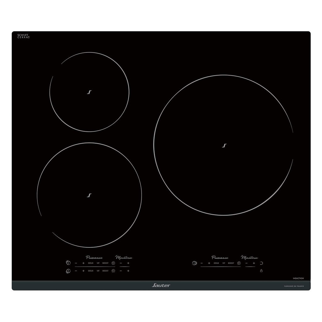 Sauter - SPI9544B - Plaque Induction - Table de Cuisson Encastrable - Noir - 3 Foyers - 7400W - Dimensions Encastrement : 56x49cm - Grand Foyer 28 cm - Fabriqué en France