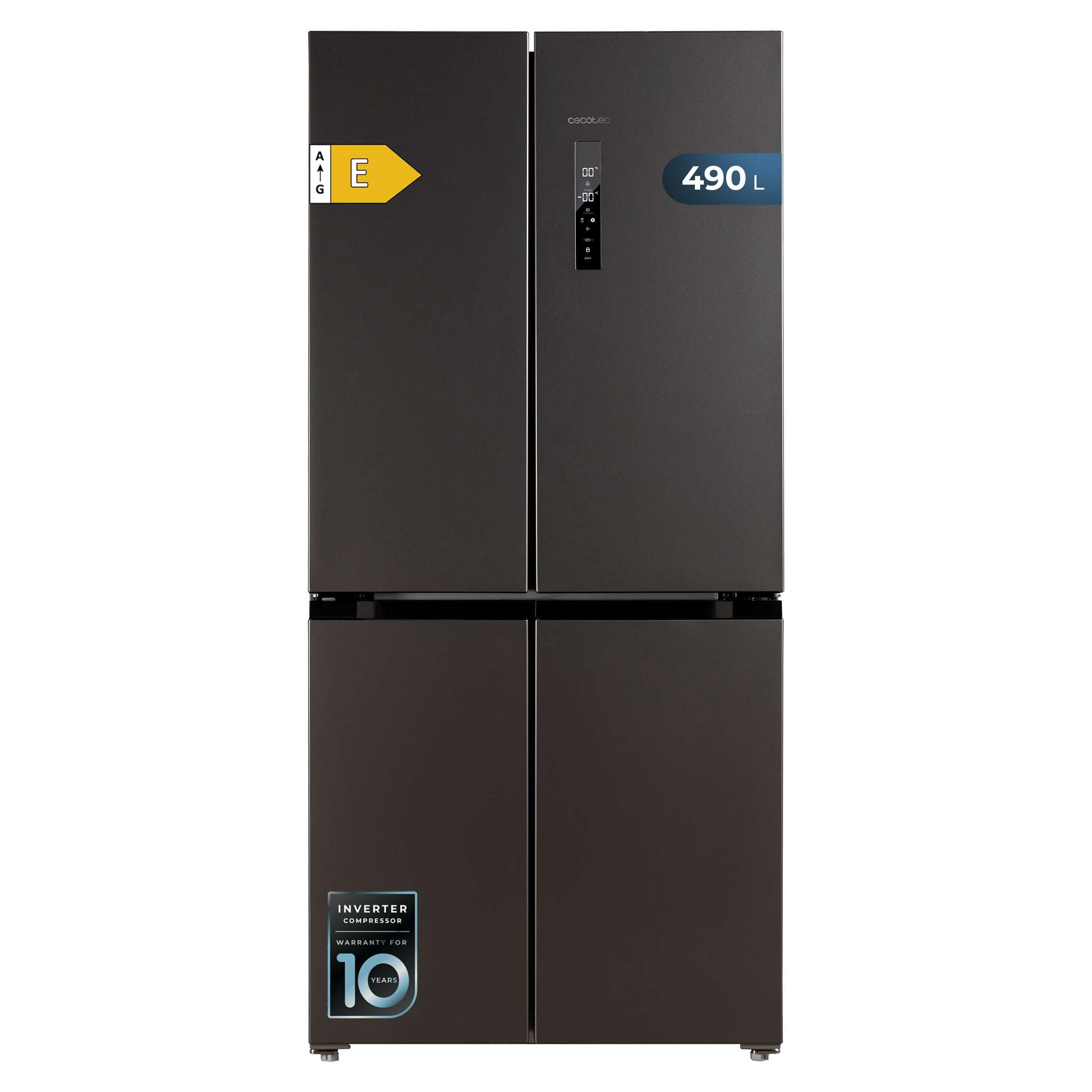 Cecotec American Refrigerator 4 Doors Dark 490 L CoolMarket 4D 490 Dark E. 183 cm High, 91 cm Wide, Low Power Consumption, Inverter Plus Engine, Fast Cooling and Fast Freezing, Total NoFrost