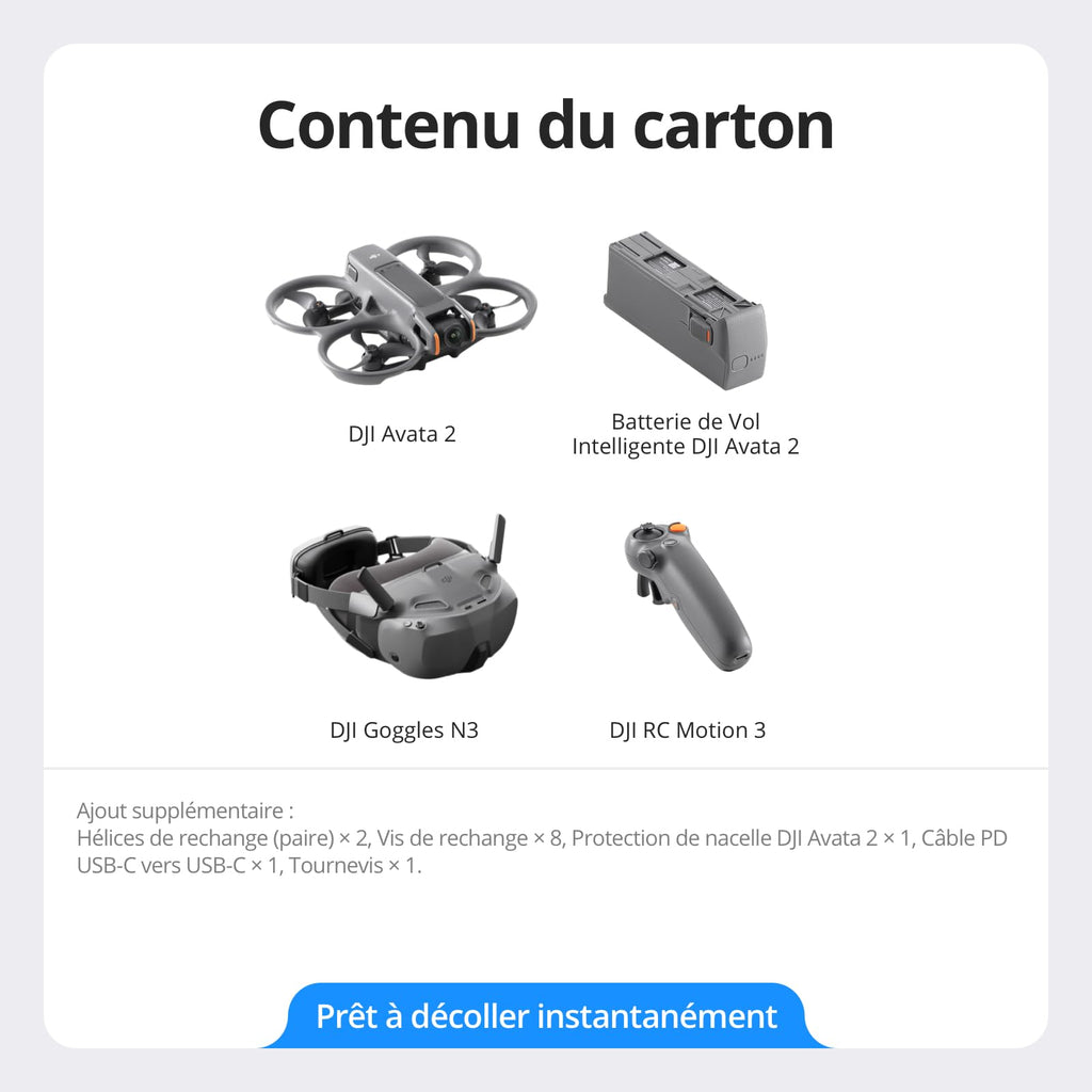 Bundle Fly Smart DJI Avata 2 (une batterie), drone FPV avec caméra 4K, expérience immersive, protection d’hélice intégrée, FOV de 155°, drone caméra a