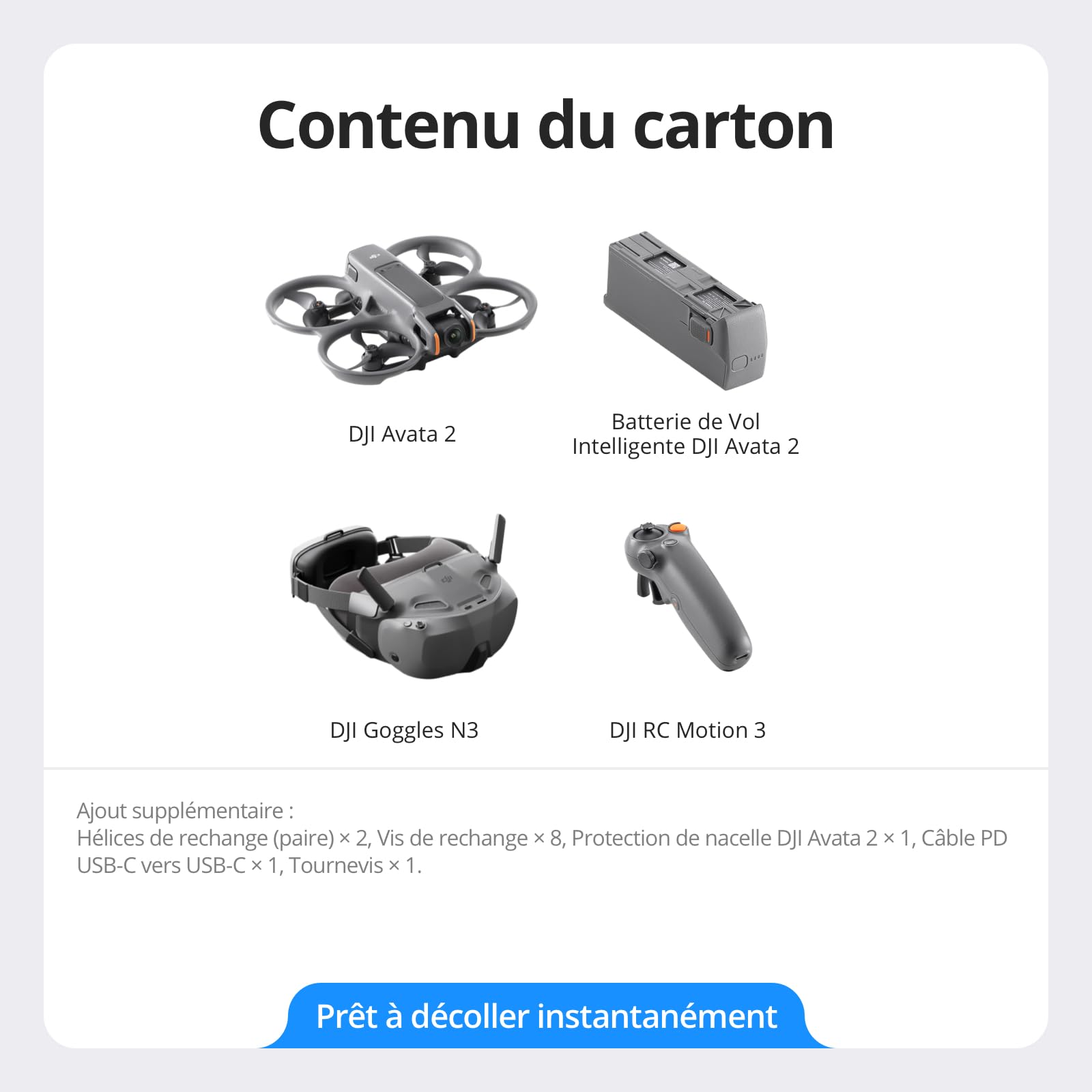 Bundle Fly Smart DJI Avata 2 (une batterie), drone FPV avec caméra 4K, expérience immersive, protection d’hélice intégrée, FOV de 155°, drone caméra a