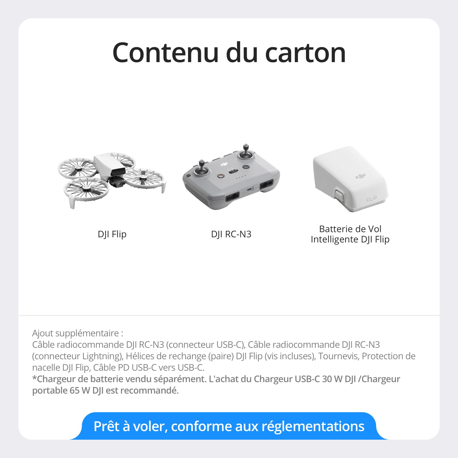 DJI Flip, Drone Caméra 4K UHD pour adultes, < 249 g, Stabilisation de la Nacelle à 3 axes, Transmission vidéo sur 13 km, Décollage palmaire, Retour automatique, Temps de vol de 31 min, Vol intelligent