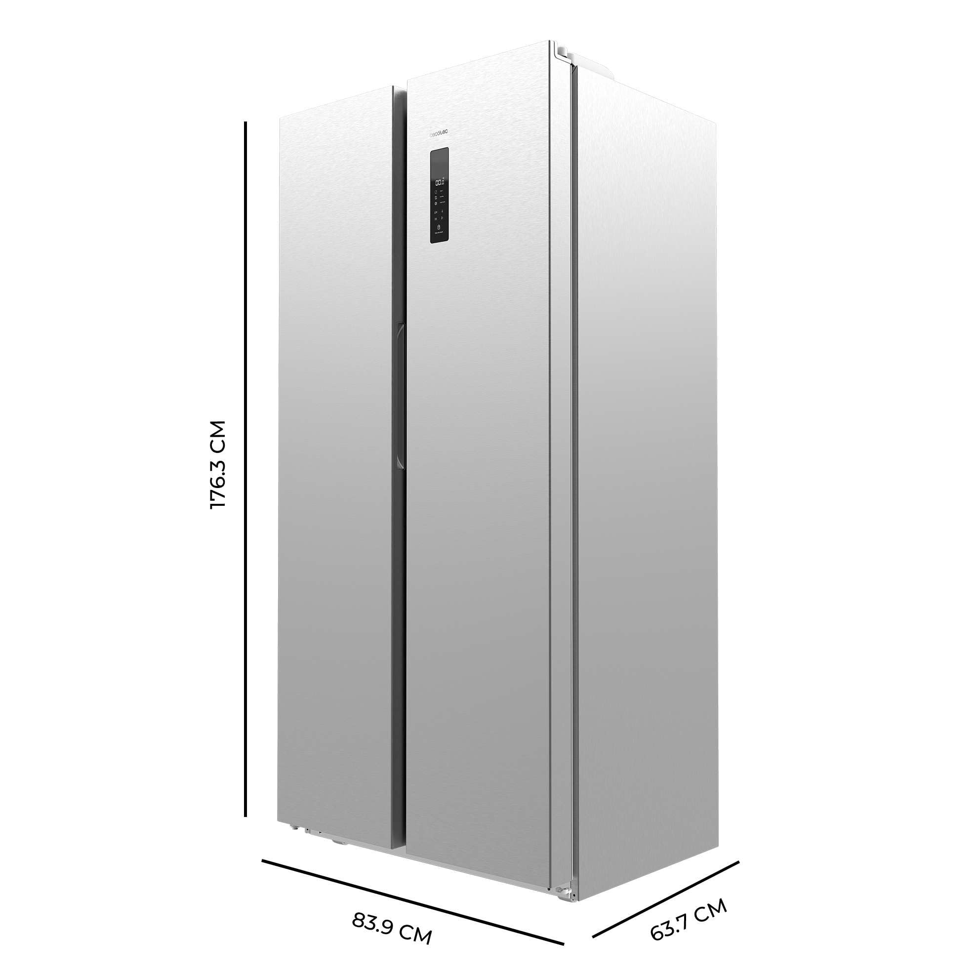 Cecotec Réfrigérateur Américain CoolMarket SBS 430 Inox E. 2 Portes, Side by Side 430 L, Hauteur 176 cm et Largeur 84 cm, Multi Air Flow System, Total No Frost, Motor Inverter Plus