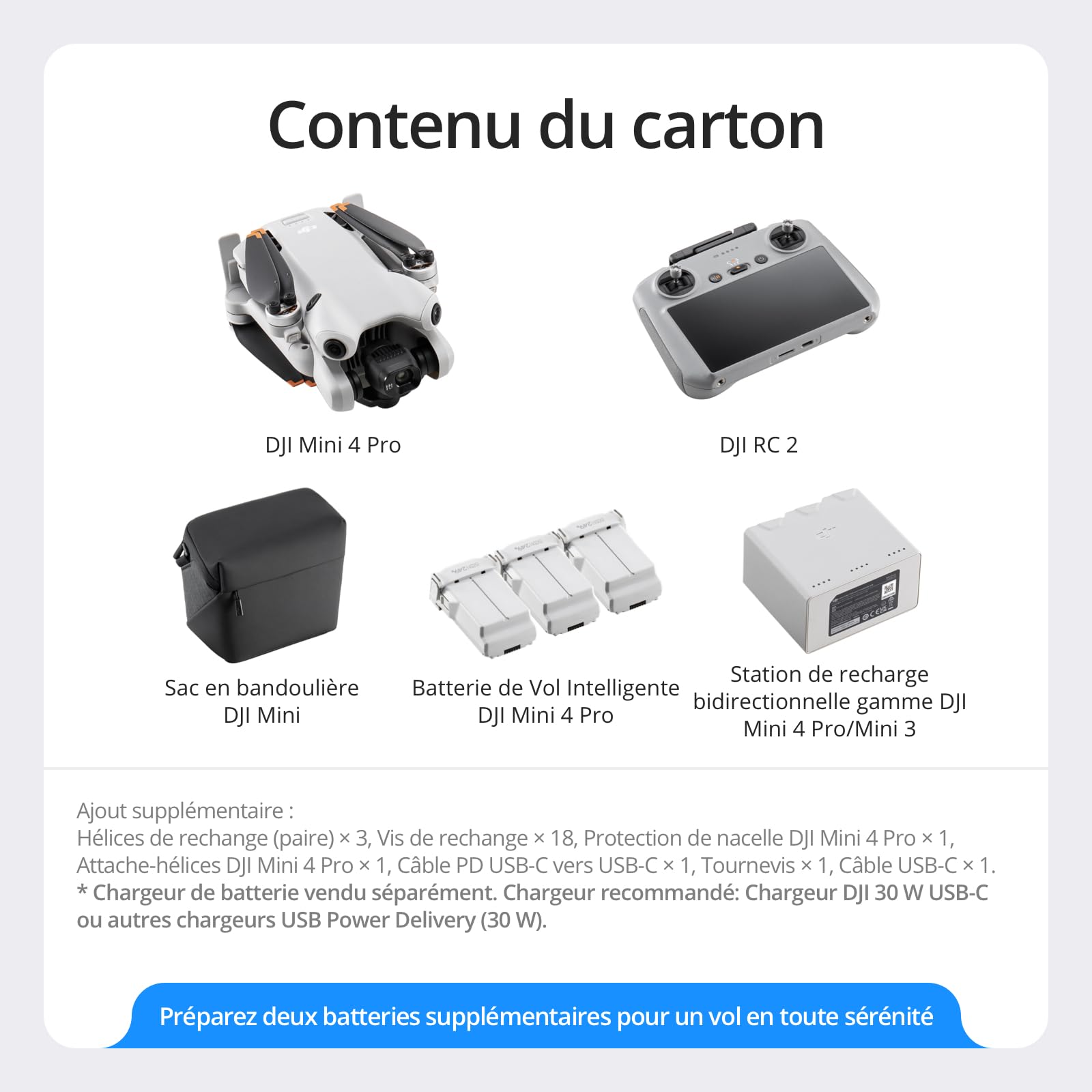 DJI Bundle avec Mini 4 Pro Fly More avec RC 2 (Radiocommande avec Écran), Mini Drone Pliable avec Caméra 4K, Moins de 0,549 lb/249 g, Temps de Vol de 34 min, 2 Batteries Supplémentaires, C0
