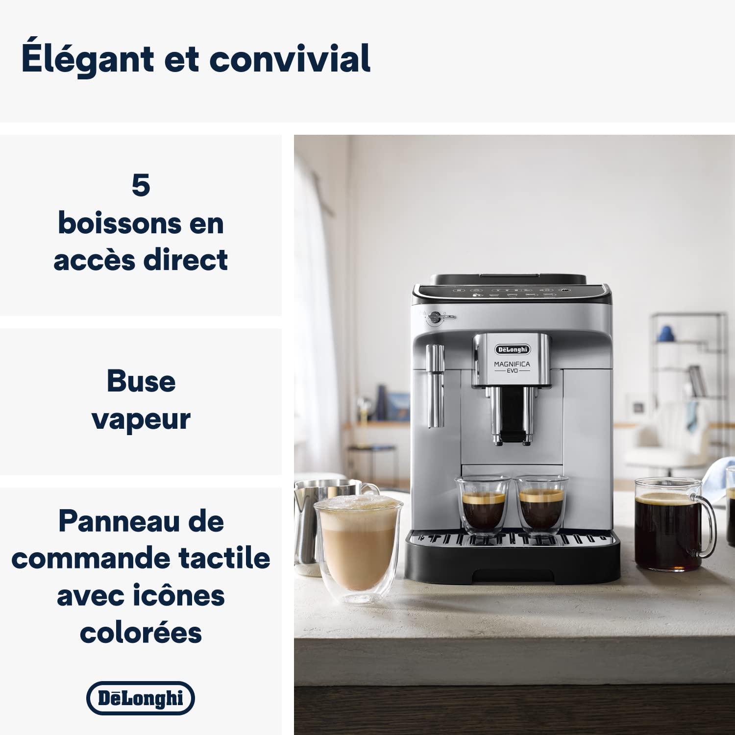 De'Longhi Magnifica Evo, Machine à Café et Cappucino avec Broyeur à Grains, ECAM292.33.SB, Argent [Exclusif Amazon]