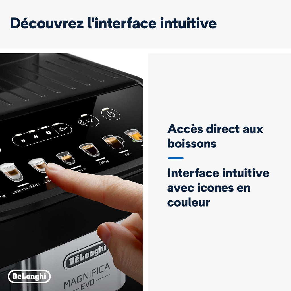 De'Longhi Magnifica Evo, Machine à Café et Cappucino avec Broyeur à Grains, ECAM292.81.B, Noir