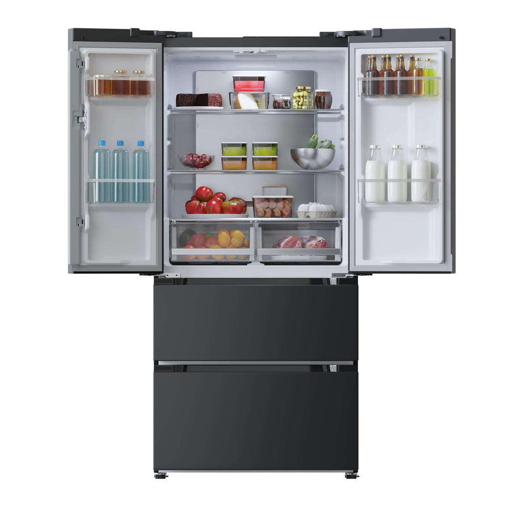 Cecotec Réfrigérateur Congélateur porte française Bolero CoolMarket FD 436 Dark E. 436 L, Total No Frost, Multi Airflow y compresseur inverter para ahorro energético.