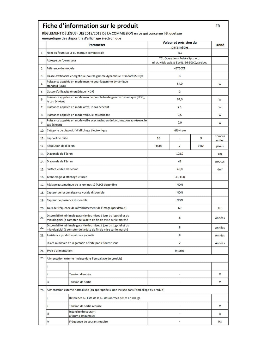 TCL 43T6C Fire TV 43 Pouces QLED 4K UHD Smart TV, HDR (Multi-Format), Dolby Atmos, Motion Clarity, vocale Alexa