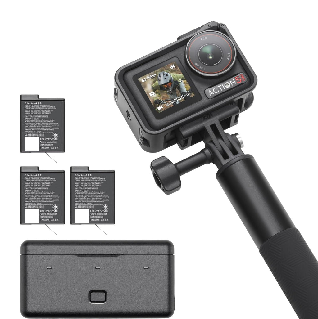 DJI Bundle Aventure Osmo Action 5 Pro, Caméra d’Action 4K avec Capteur 1/1,3", 12 h d’Autonomie Étendue avec 3 Batt., Stabilisation, Double Écran Tactile OLED, Mini Caméra d’Action pour Voyage, Vlog