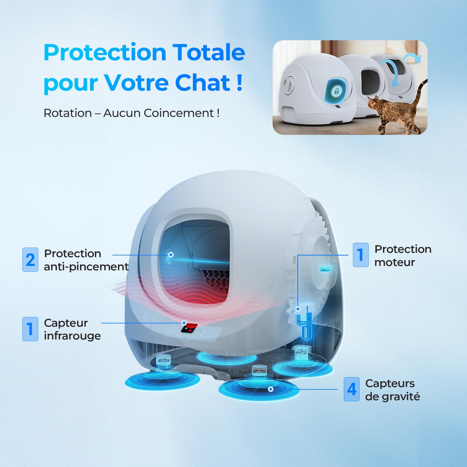 Catlink Baymax-Lite Litière autonettoyante pour Chat contrôle de la santé de Votre Chat télécommande APP, Anti-Blocage, Anti-Odeur, 4 Modes de Nettoyage, Convient pour Les Chats de 1,5 à 10 kg