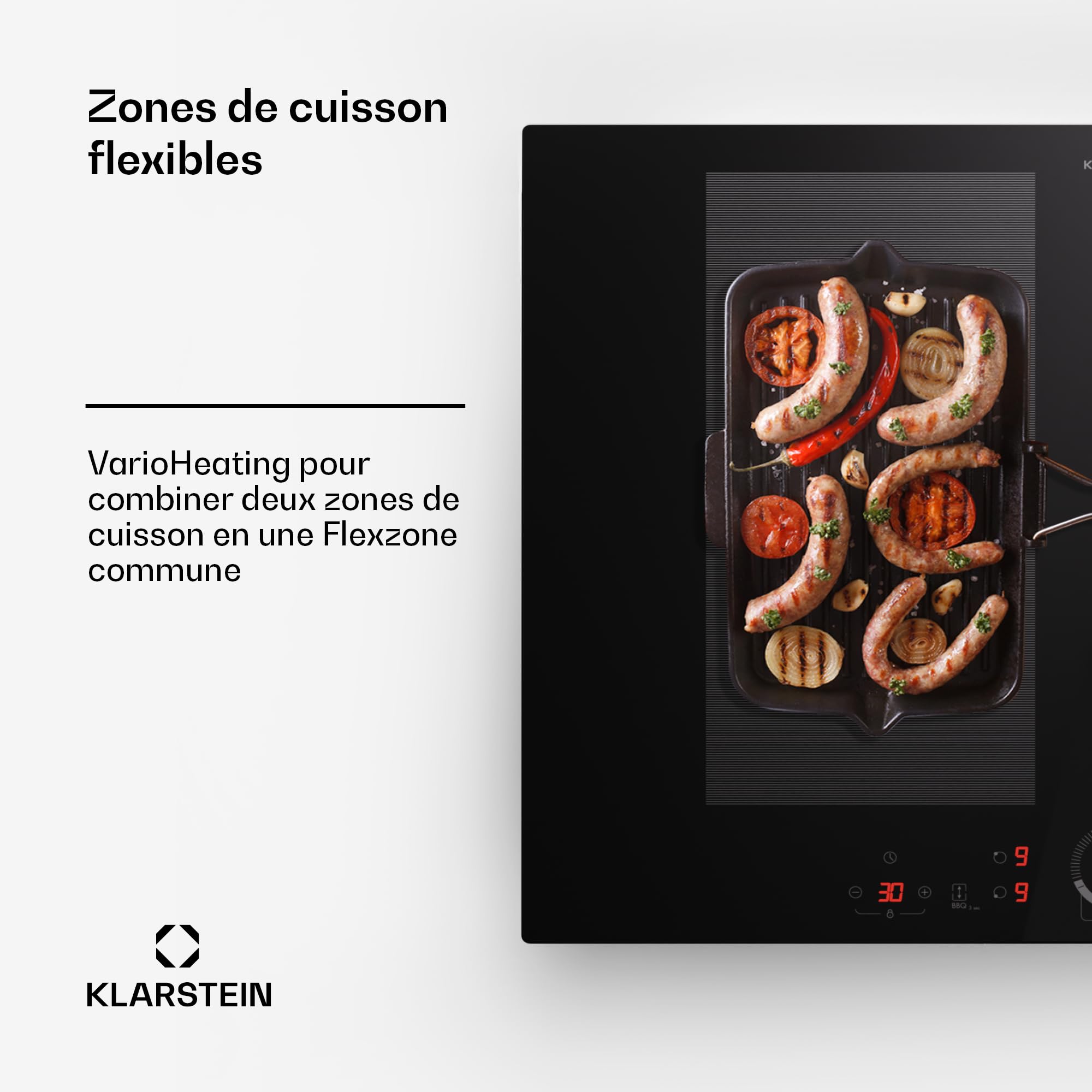 Klarstein Table de cuisson électrique induction encastrée 7000W 4 feux ThermoBoost