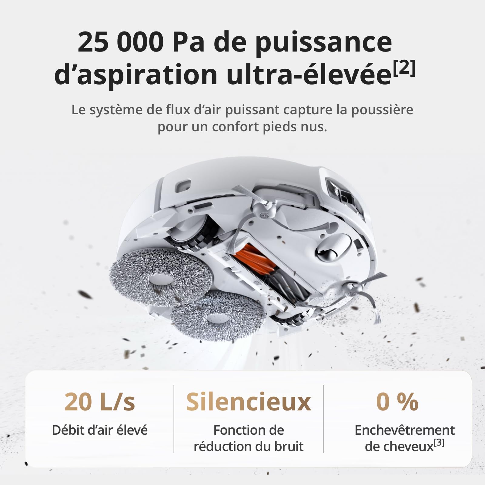 DJI ROMO S Robot Aspirateur Laveur, Aspirateur Robot de 25 000 Pa, détection de Niveau Drone, Deux Bras robotiques, 200 Jours sans Maintenance, Lavage et séchage Auto des tampons de serpillière
