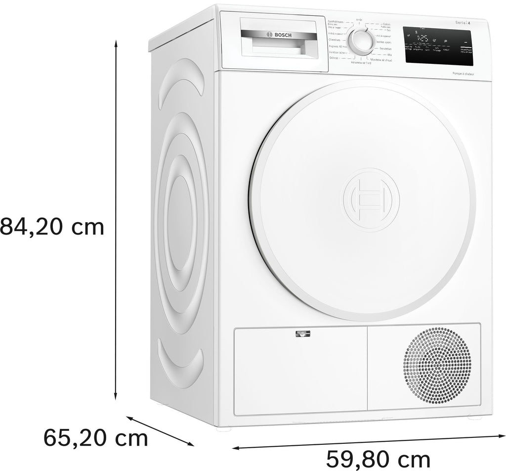 Bosch WTH8300DFR, Série 4, Sèche linge, Pompe à chaleur, 8 kg, Blanc
