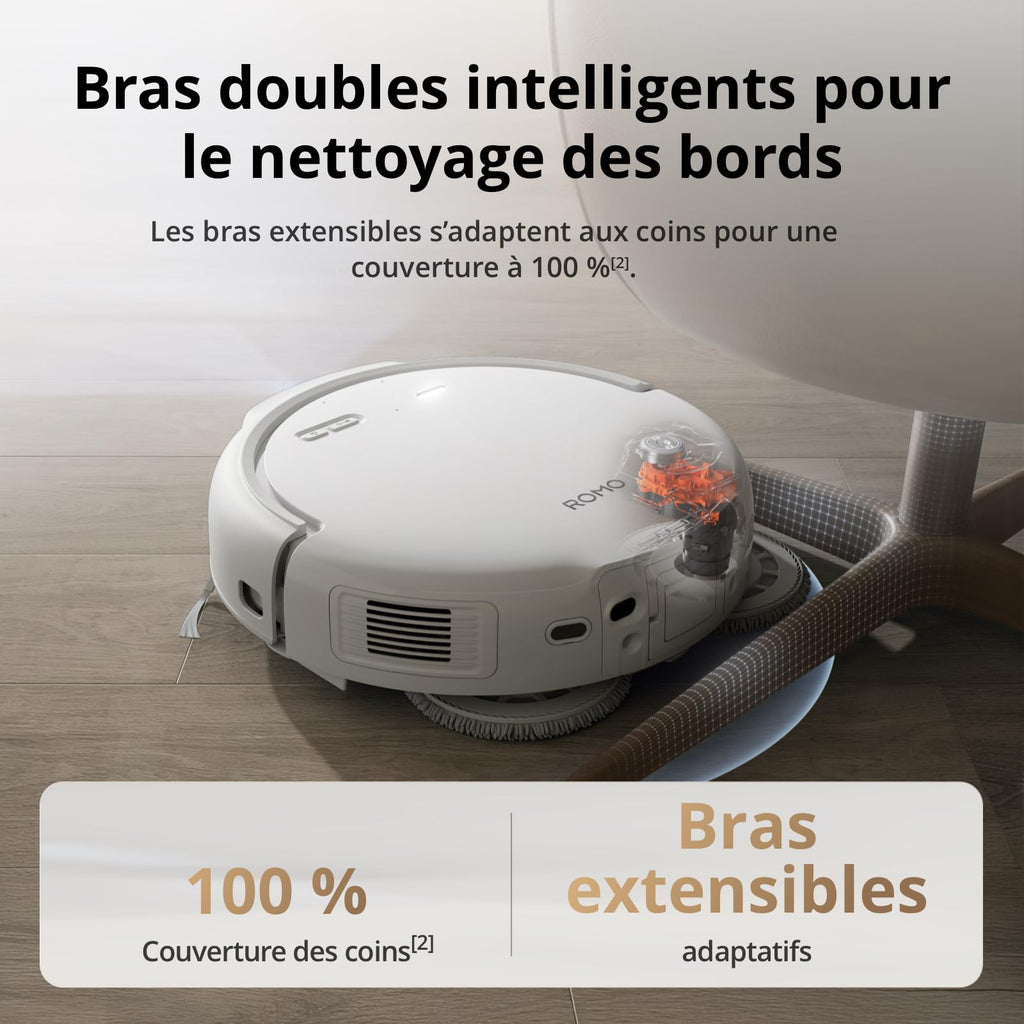 DJI ROMO S Robot Aspirateur Laveur, Aspirateur Robot de 25 000 Pa, détection de Niveau Drone, Deux Bras robotiques, 200 Jours sans Maintenance, Lavage et séchage Auto des tampons de serpillière