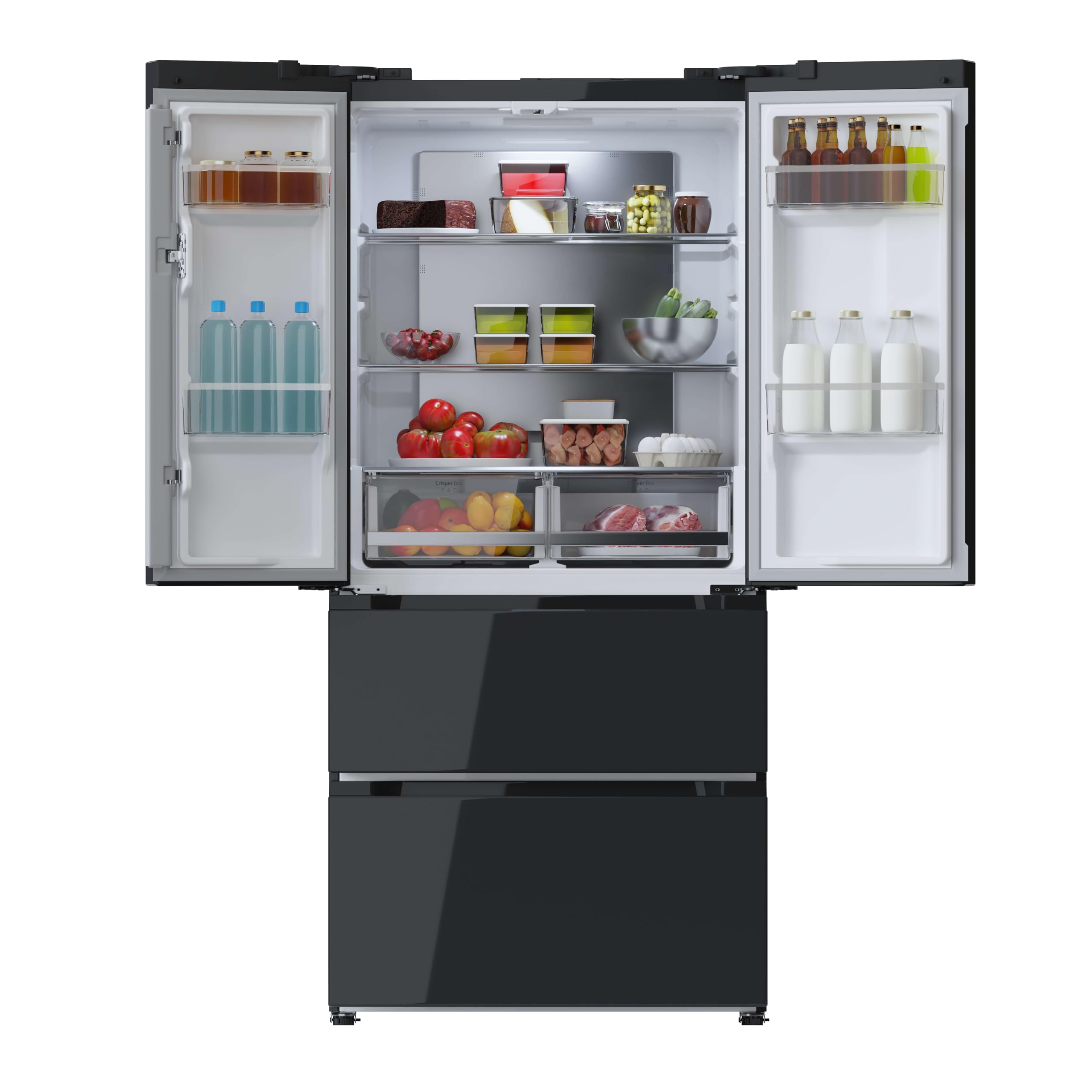 Cecotec Refrigerateur Congelateur 4 Portes Française Bolero CoolMarket FD 436 Black Glass E. Réfrigérateur 436L, verre noir, Total No Frost, MultiAirFlow, Inverter Plus, mode Vacances et alarmes