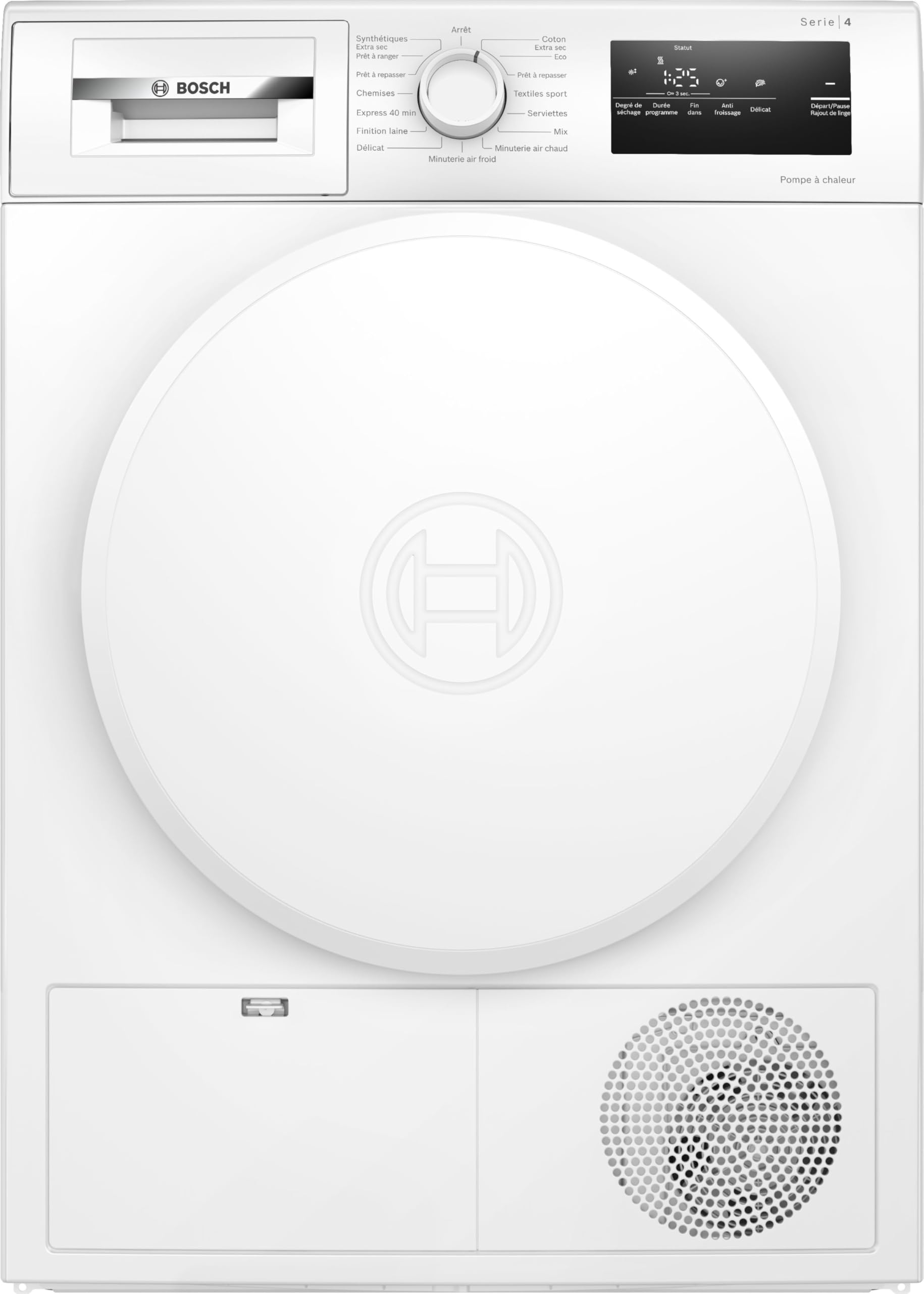 Bosch WTH8300DFR, Série 4, Sèche linge, Pompe à chaleur, 8 kg, Blanc