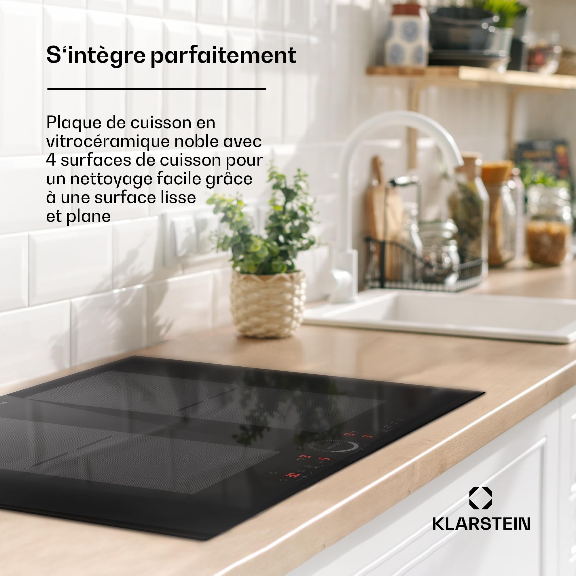Klarstein Table de cuisson électrique induction encastrée 7000W 4 feux ThermoBoost