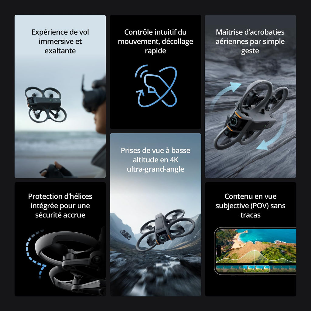 Bundle Fly Smart DJI Avata 2 (trois batteries), drone FPV avec caméra 4K, expérience immersive, protection d’hélice intégrée, FOV de 155°, drone caméra avec Goggles N3 et RC Motion 3