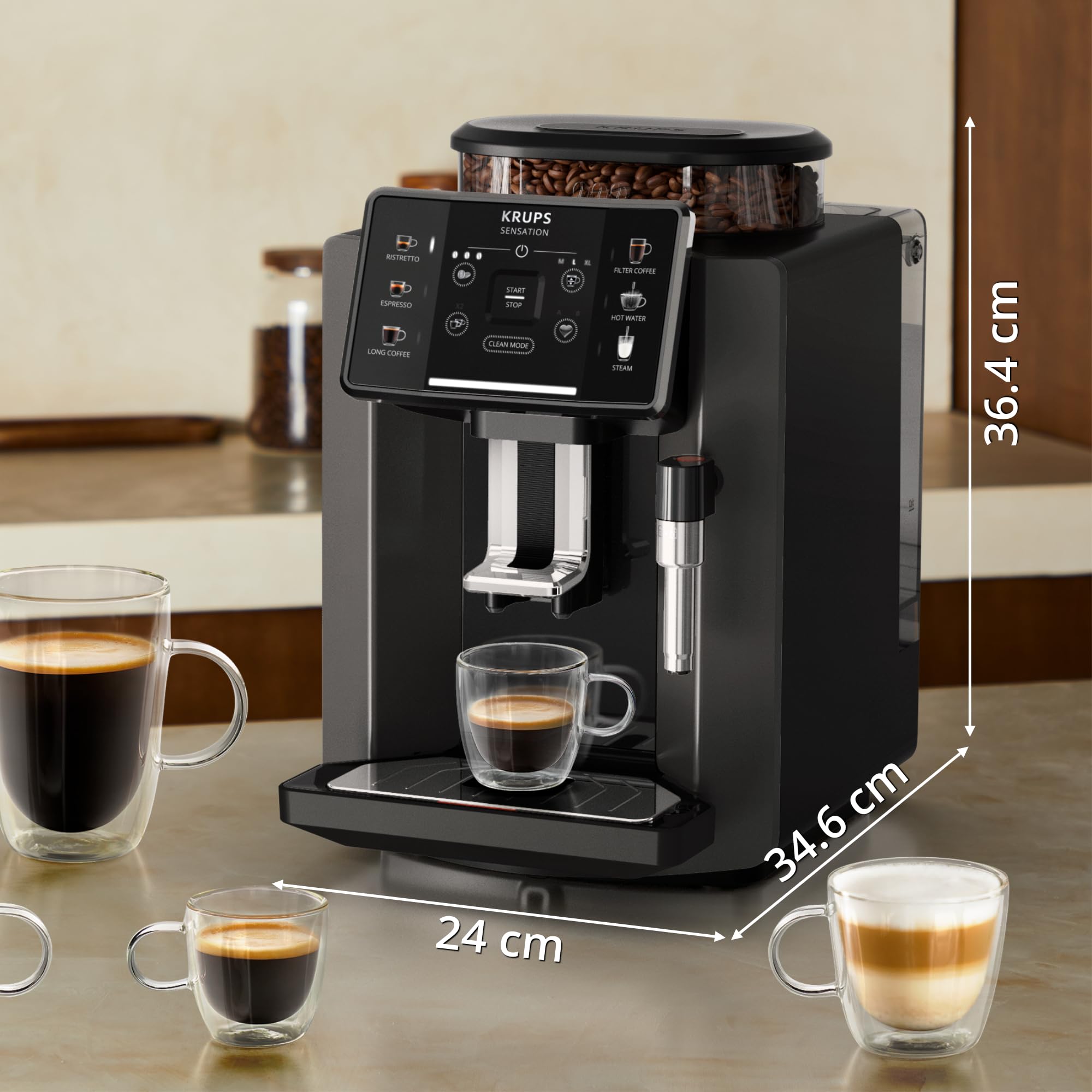 KRUPS Machine à café à grains, 5 boissons en accès direct, Interface tactile couleur & Cartouche Aqua Filter Claris F08801