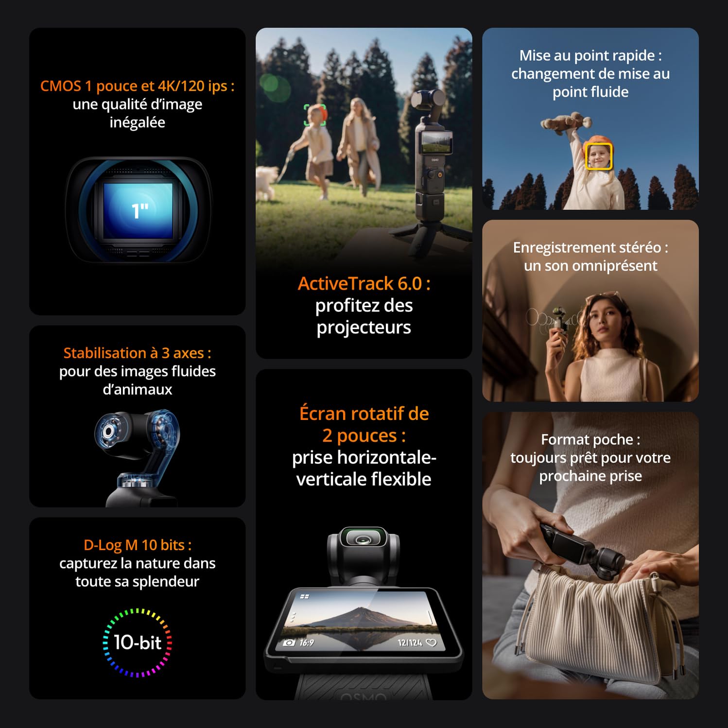 DJI Osmo Pocket 3 Créateur Bundle, camera vlog CMOS 1'' et Vidéo 4K/120 ips, digital et petite, Stabilisation à 3 axes, Suivi Facial/Objet, MAP rapide