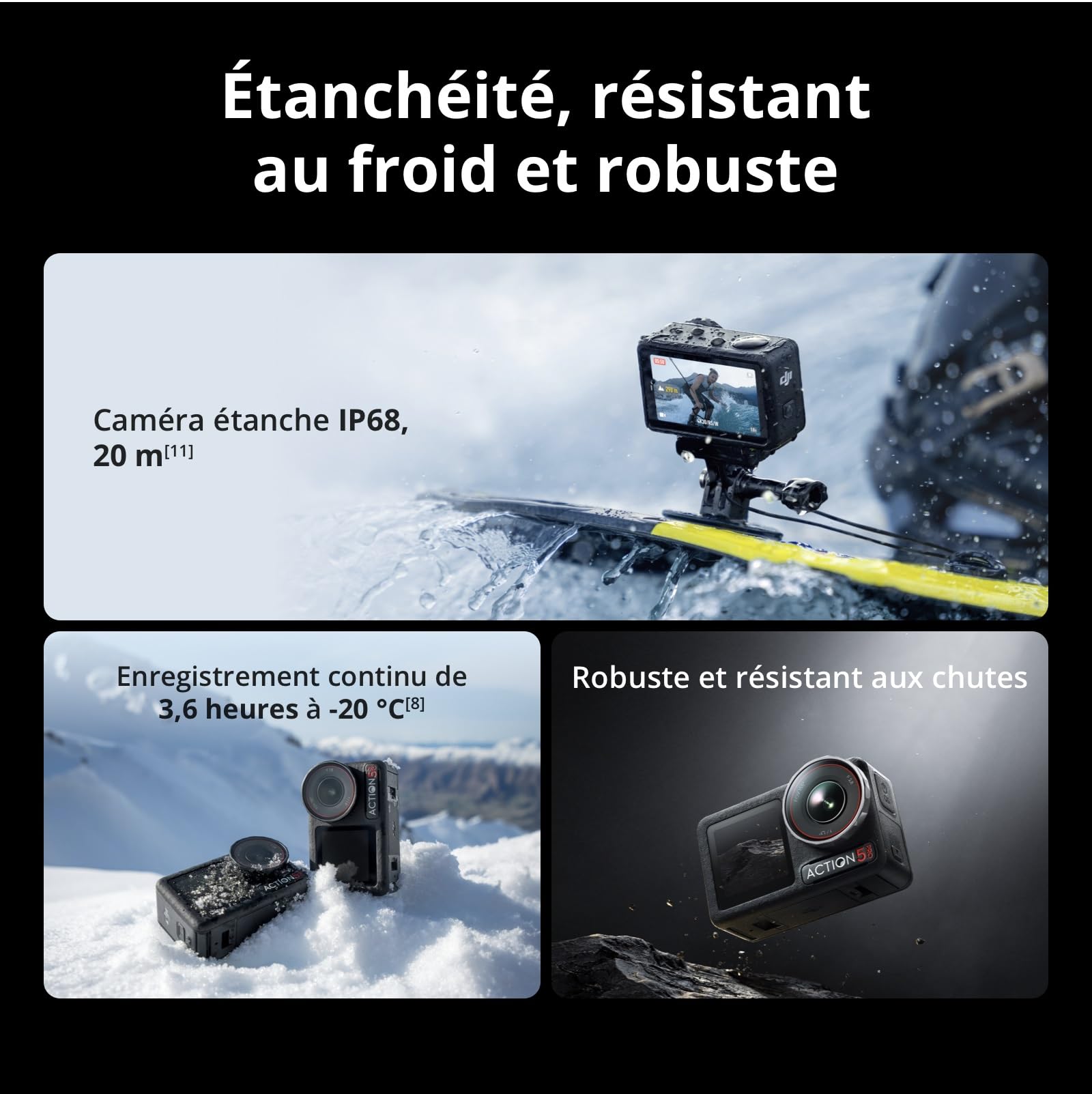DJI Bundle Aventure Osmo Action 5 Pro, Caméra d’Action 4K avec Capteur 1/1,3", 12 h d’Autonomie Étendue avec 3 Batt., Stabilisation, Double Écran Tactile OLED, Mini Caméra d’Action pour Voyage, Vlog
