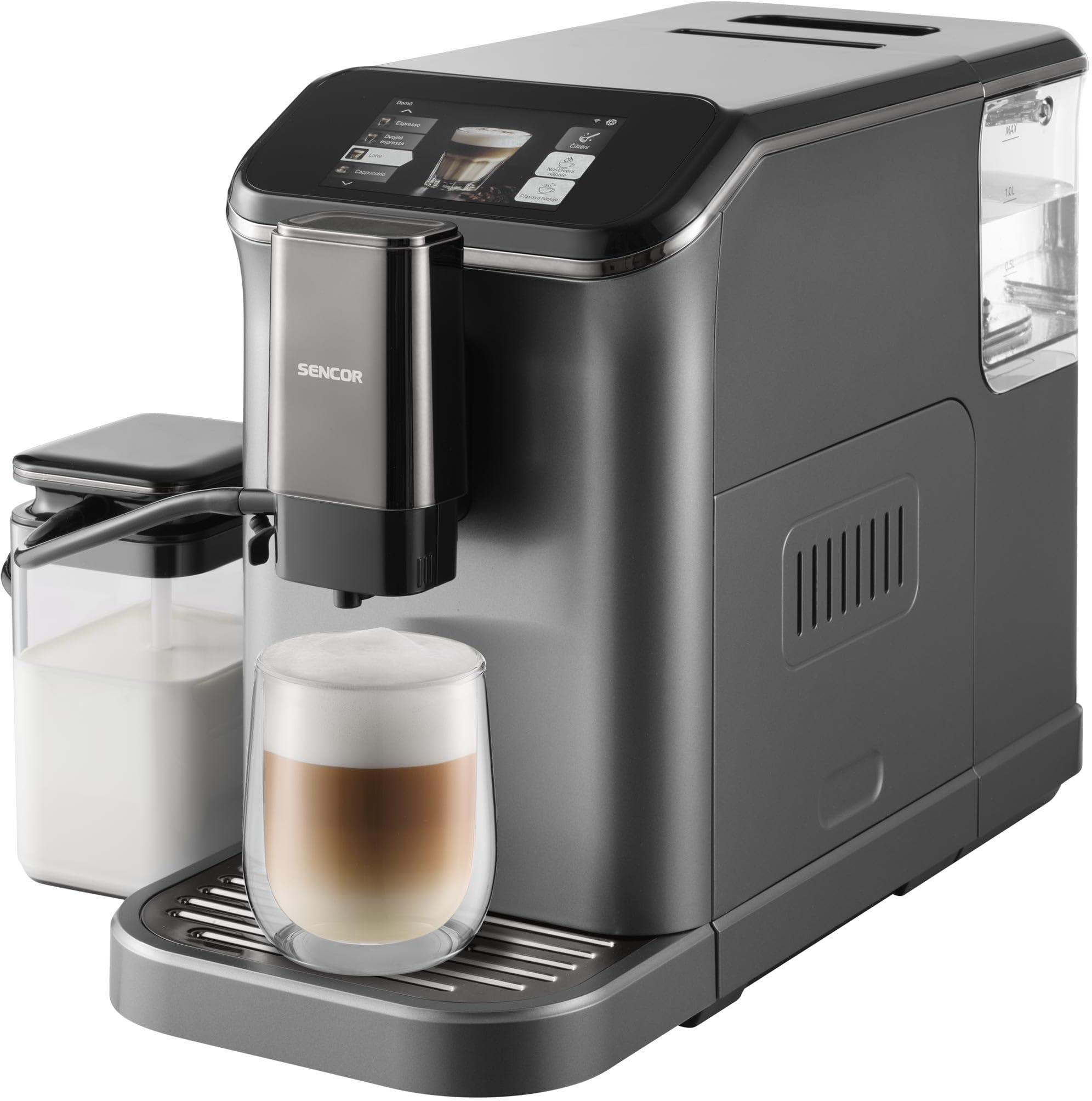 SENCOR Machine à Café Automatique avec Wi-Fi, Écran TFT, 20 Bars, Réservoir 1,5 L, Broyeur 15 Niveaux