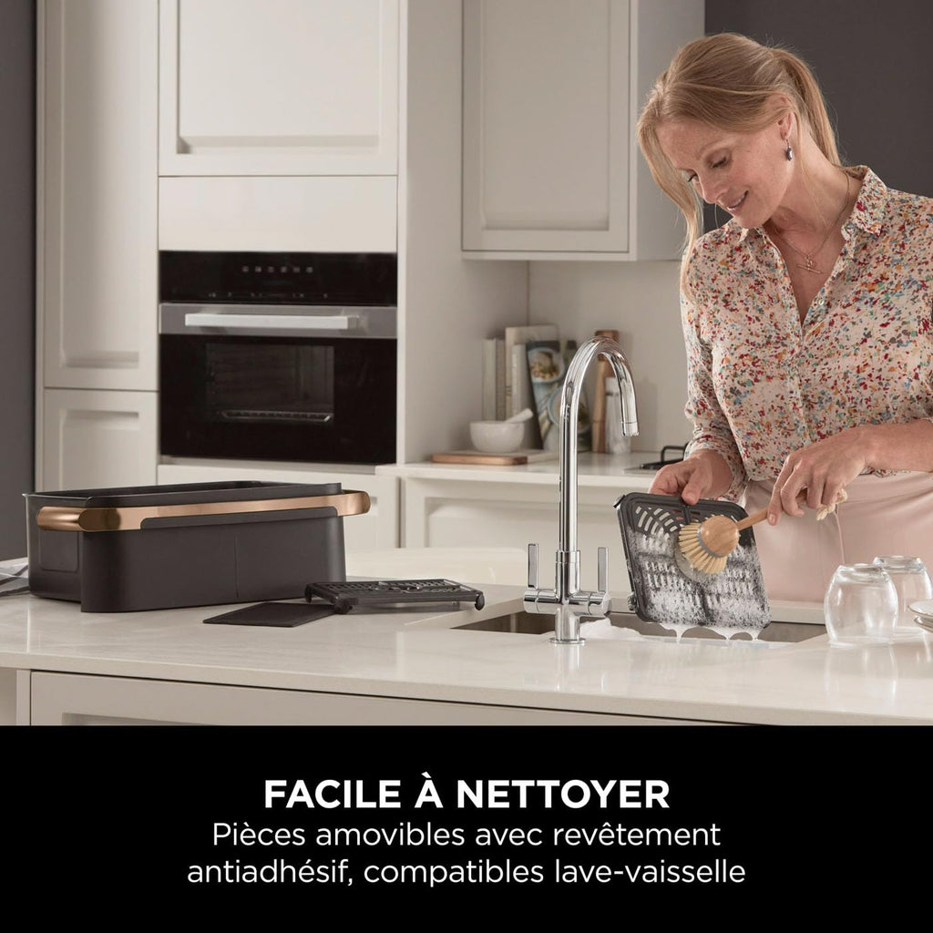 NINJA Foodi FlexDrawer Air Fryer, Dual Zone Avec Séparateur Amovible, Grand Tiroir de 10.4 L, 7-en-1, Double Zone, Pièces Antiadhésives Compatibles Au Lave-Vaisselle, Noir & Cuivre, AF500EUCP