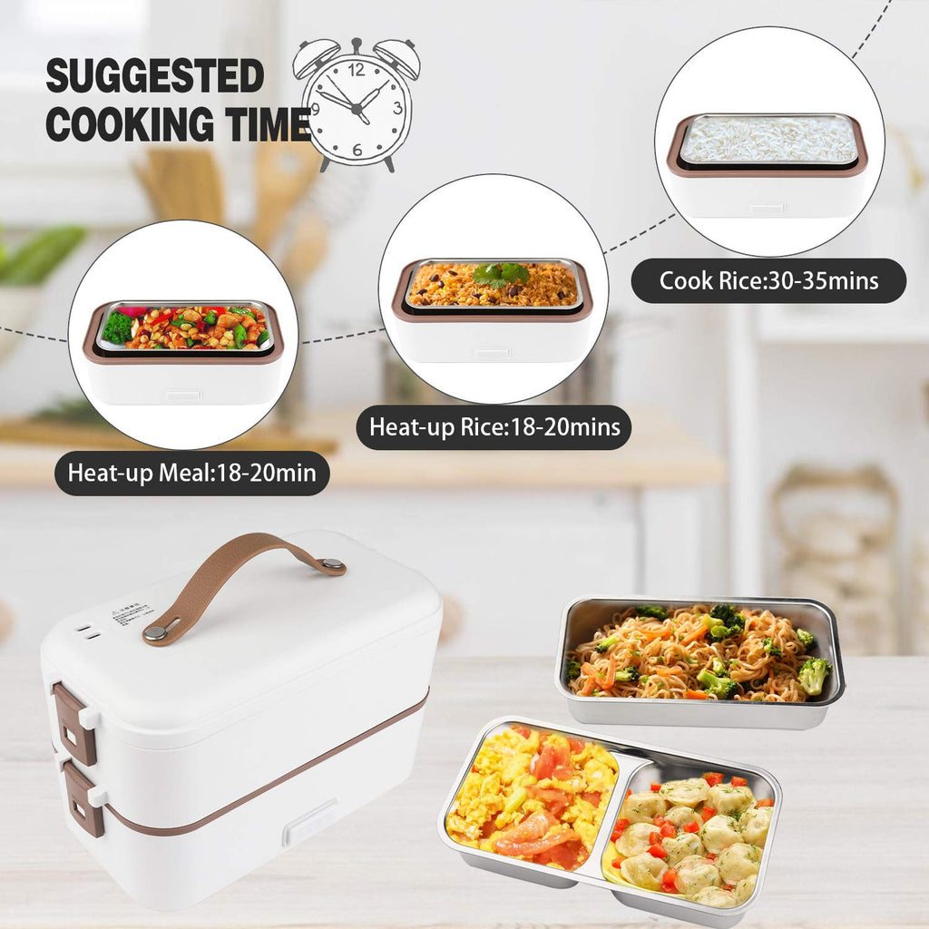 Self Cooking Electric Lunch Box, Toursion Mini Rice Cooker, 2 couches Steamer Lunch Box for Home Office School Travel Cook Raw Food, 800 ML/110 V (Only the Wall PLUG)