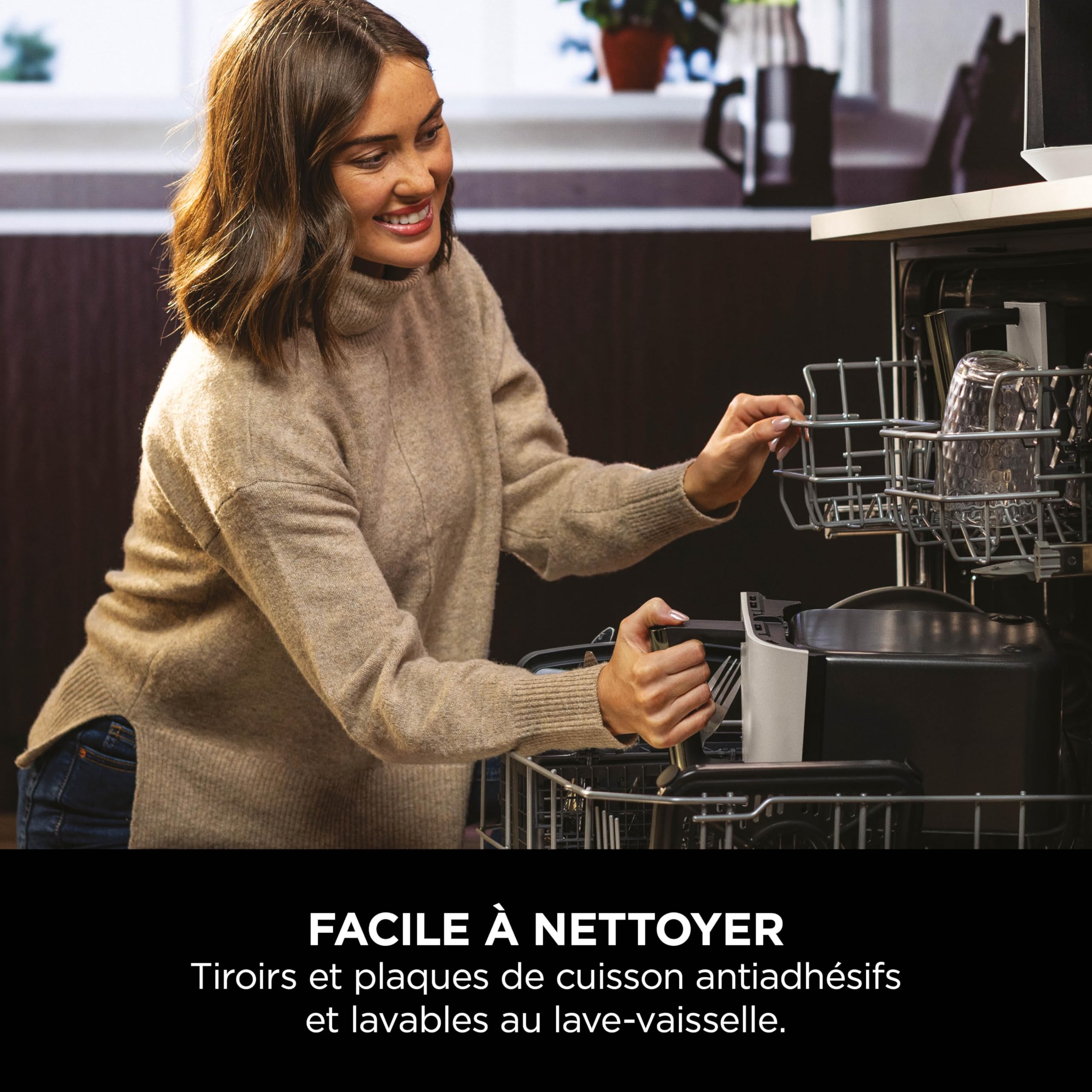 NINJA Dual Zone Max Air Fryer 2 Compartiments, Capacité Familiale de 9,5L, Max 240°C, Air Fryer 6-en1, Pièces Antiadésives Amovibles Lavables Au Lave-Vaisselle, Stone/Or DZ400EUSTGD