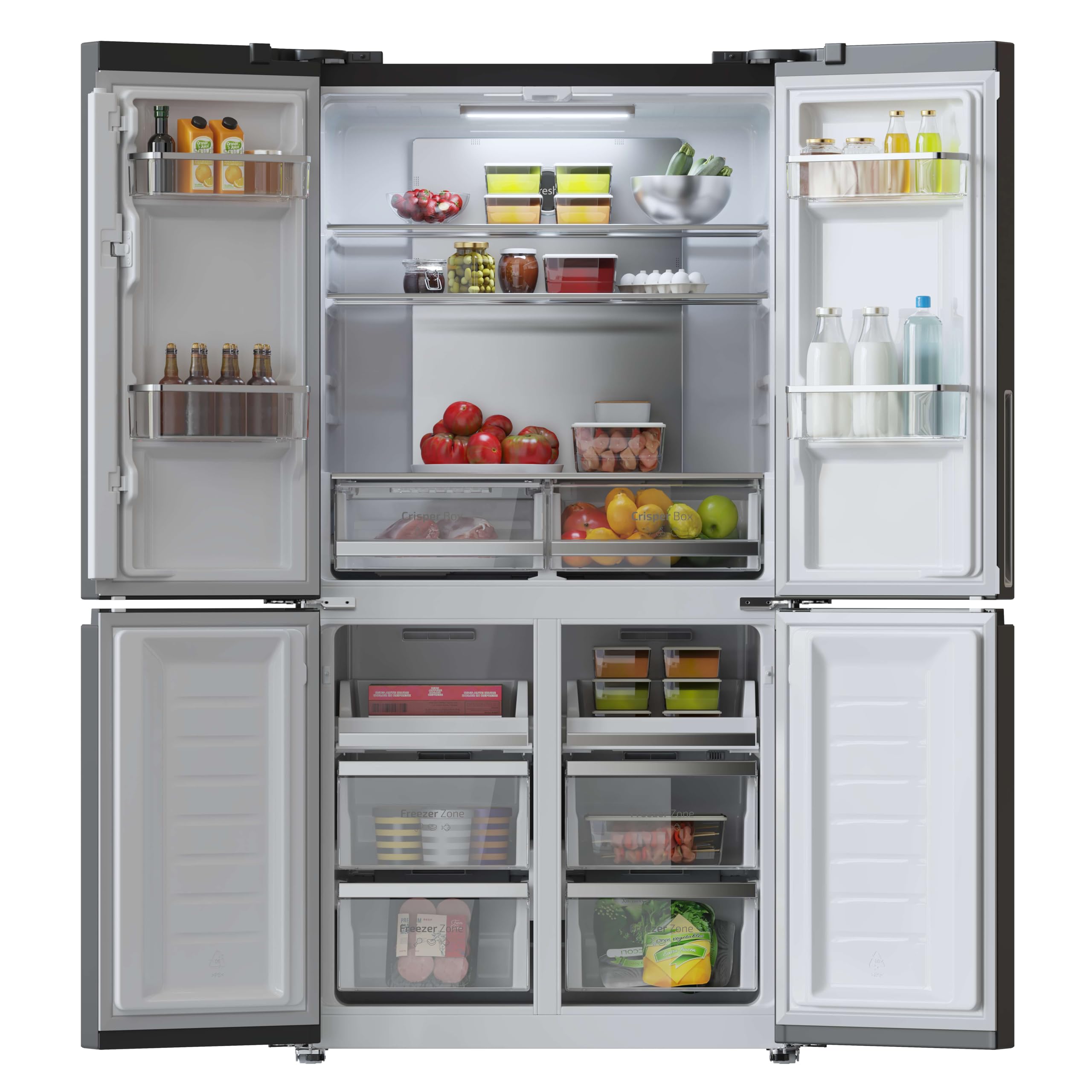 Cecotec American Refrigerator 4 Doors Dark 490 L CoolMarket 4D 490 Dark E. 183 cm High, 91 cm Wide, Low Power Consumption, Inverter Plus Engine, Fast Cooling and Fast Freezing, Total NoFrost