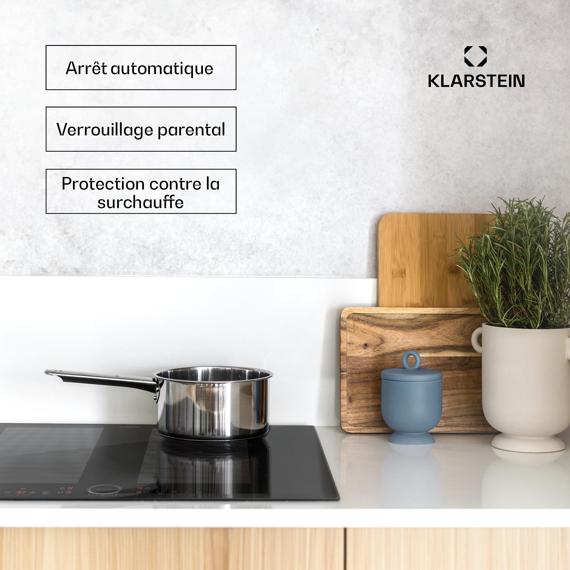 Klarstein Table de cuisson électrique induction encastrée 7000W 4 feux ThermoBoost