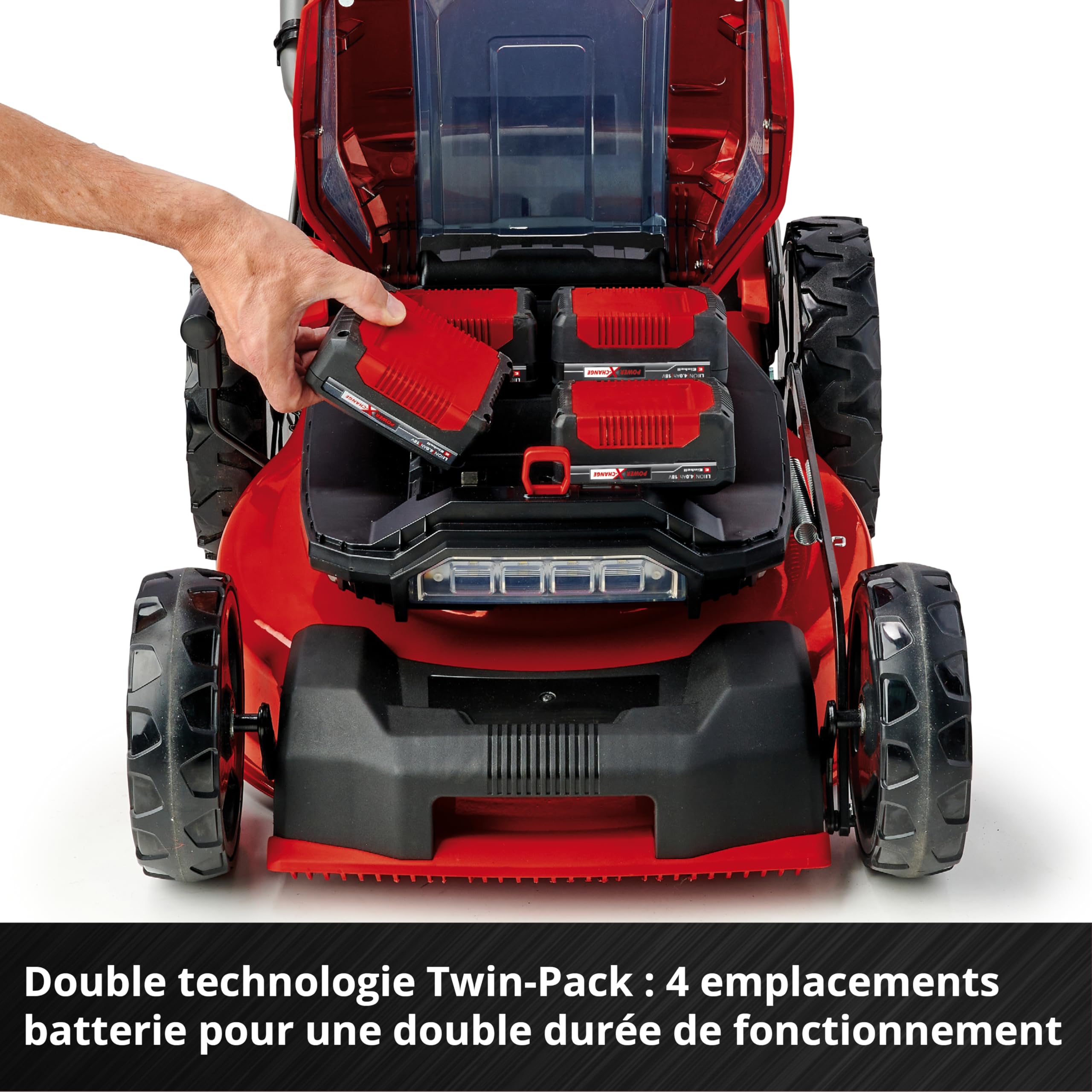 Einhell Professional Tondeuse à gazon sans fil GP-CM 36/47S Li BL (4x4,0Ah) Power X-Change (36V, moteur Brushless, Coupe à 47cm, Bac de 65L) Livré avec 4 Batteries 4,0Ah et 2 Chargeurs doubles