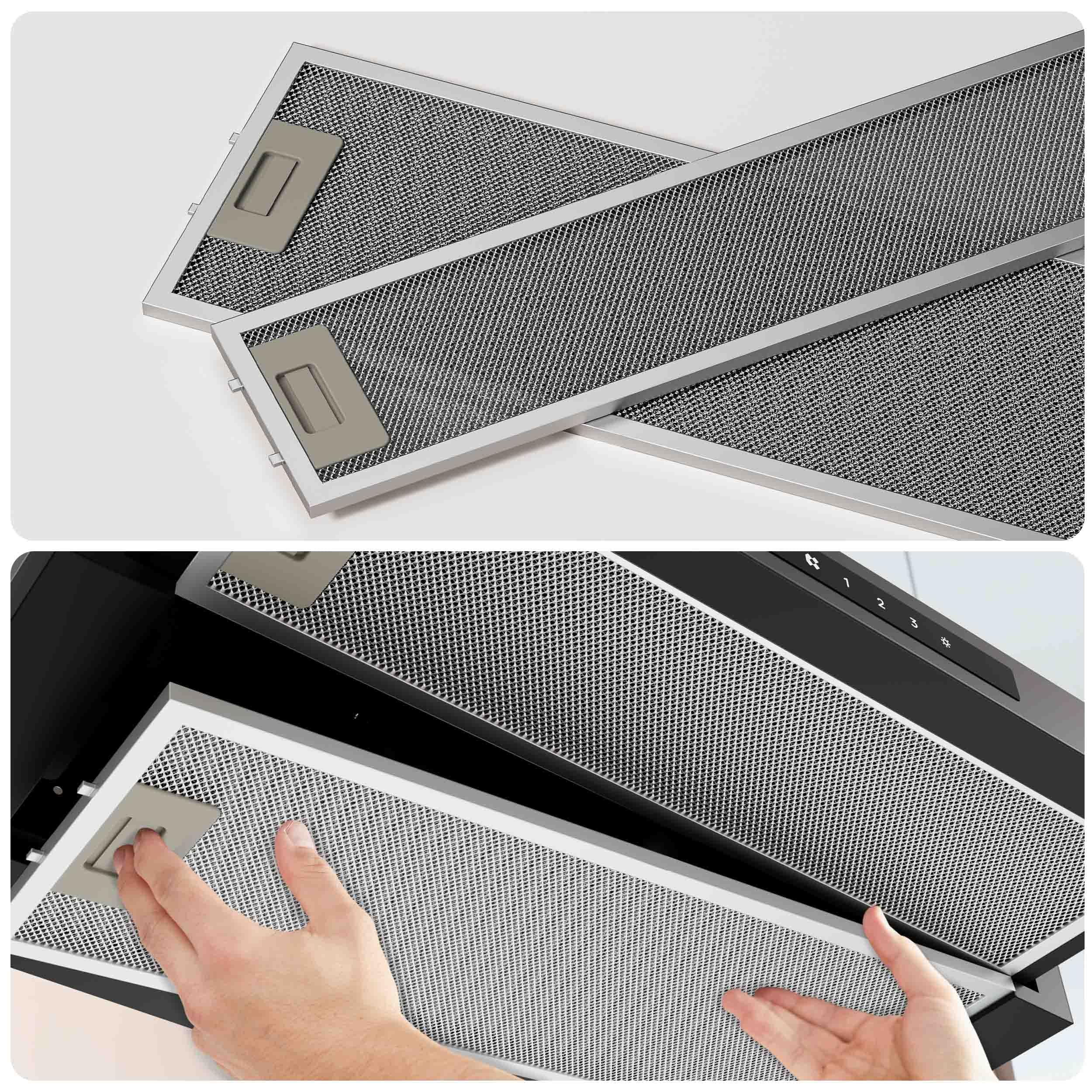 CIARRA CBCB6909A Classe A+ Hotte Télescopique Encastrable 60 cm 600 m³/h, Commande Tactile, 3 Vitesses, Recyclage & Evacuation, Filtre à Charbon CBCF055 Inclus, Noire